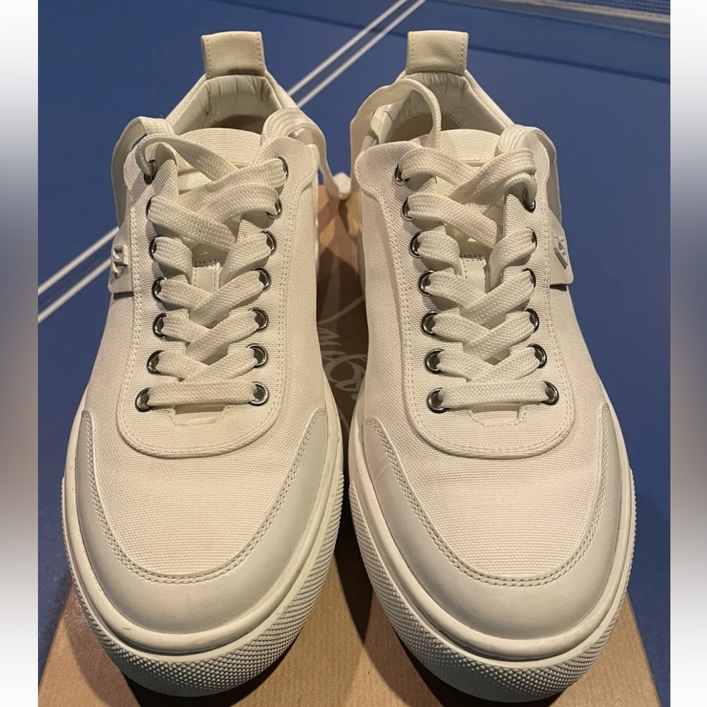 Louboutin 39 Simplerui Flat Calf Gomme/Toile White Sneakers Platform Comfortable